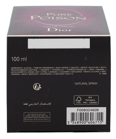 Dior Christian Pure Poison Eau de Parfum Spray, 3.4 Ounce, floral fragrance, Multicolor
