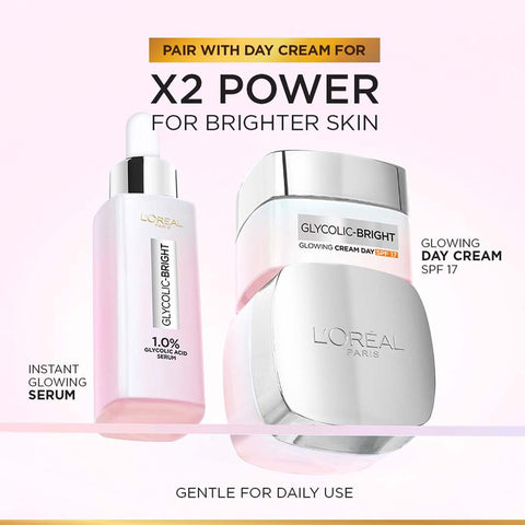 L'Oreal Paris Brightening Serum, 1% Glycolic Acid, 2% Niacinamide Serum, Visibly Minimizes Spots, Reveals Even Skin Tone, Glycolic Bright Skin, 15ml (0.52 oz)