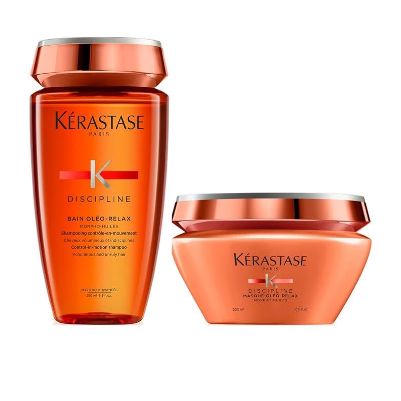 Kerastase Discipline Oleo-Relax Oil-infused Anti-Frizz Shampoo & Hair Mask Set For All Hair Types - Moisturizes and Detangles With Shorea butter and Coconut Oil