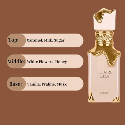 Lattafa Eclaire - Vanilla, Caramel, Sweet, Floral - Eau de Parfum Long-Lasting Fragrance for Women, 3.40 Ounce / 100 ml