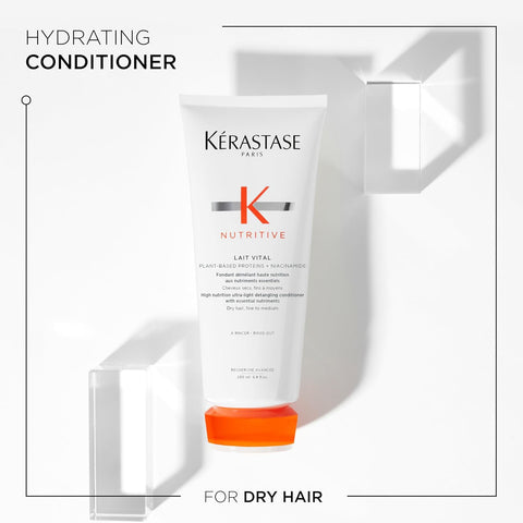Kerastase Nutritive Bain Satin Shampoo & Lait Vital Conditioner Set For Fine to Medium Dry Hair - Gently Cleanses and Replenishes Moisture With Plant-Based Proteins & Niacinamide