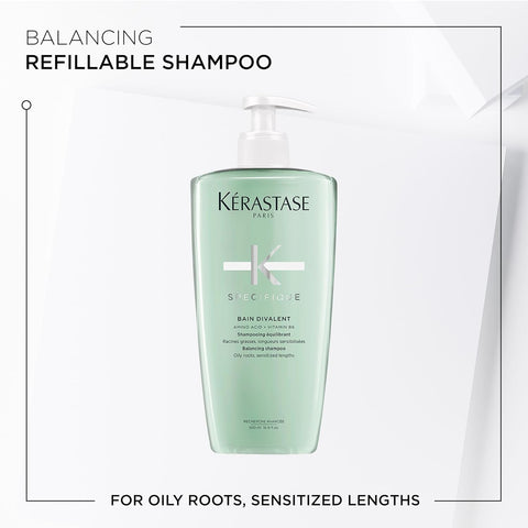 Kerastase Specifique Balancing Shampoo For Oily Scalp & Hair - Cleanses Oil From Roots and Hydrates Dry Hair Ends