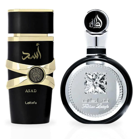 Lattafa Asad & Fakhar For Men Eau De Parfum 100ml Each (3.4 oz) | Long-Lasting Masculine Fragrance Set | Powerful Spicy, Woody, and Fresh Scents
