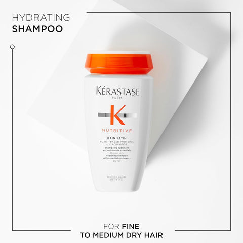 Kerastase Nutritive Bain Satin Shampoo & Lait Vital Conditioner Set For Fine to Medium Dry Hair - Gently Cleanses and Replenishes Moisture With Plant-Based Proteins & Niacinamide