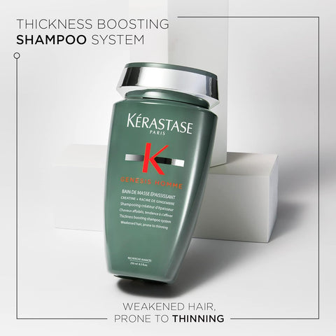 Kerastase Genesis Homme Bain De Masse Shampoo For Men - Thickening & Strengthening Shampoo, Cleanses Weakened Hair & Scalp, 8.5 Fl Oz
