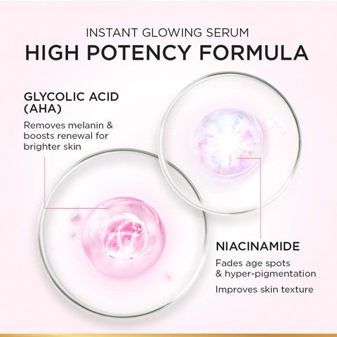 L'Oreal Paris Brightening Serum, 1% Glycolic Acid, 2% Niacinamide Serum, Visibly Minimizes Spots, Reveals Even Skin Tone, Glycolic Bright Skin, 15ml (0.52 oz)