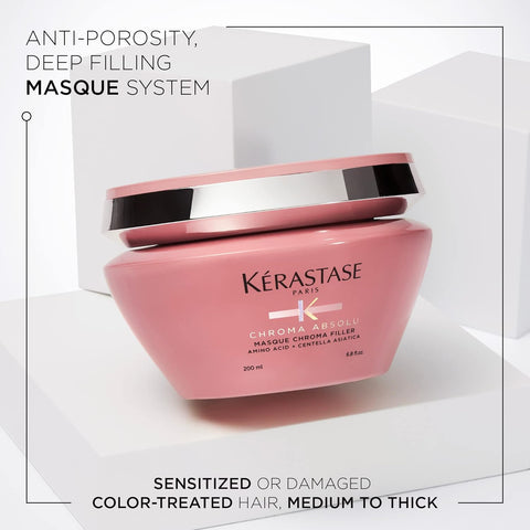 Kerastase Chroma Absolu Chroma Respect Shampoo Riche & Mask Set For Sensitized or Damaged Color-Treated Hair - Strengthens, Protects and Nourishes With Lactic Acid