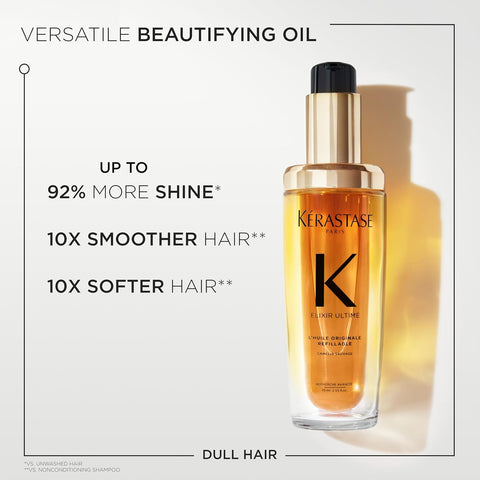 Kerastase Elixir Ultime Refillable Hair Oil - Hydrates & Smoothes Frizz, Adds Shine, With Wild Camellia, Nourishes & Strengthens Hair