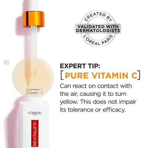 L'Oreal Paris Revitalift 12% Pure Vitamin C Serum, Brightening Serum For Face with Vitamin E, Salicylic Acid, 1 oz + Moisturizer Sample