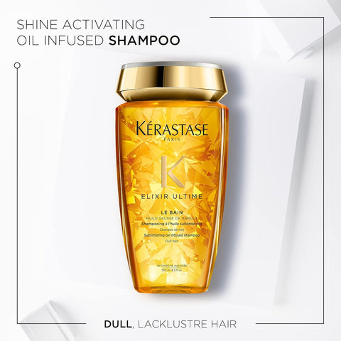 KERASTASE Elixir Ultime Le Bain Shampoo - Oil Inflused Hydrating Shampoo, Nourishes and Enhances Shine in Dry Hair, Instantly Softens and Smooths