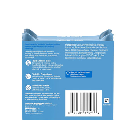 Neutrogena Makeup Remover Wipes, Ultra-Soft Cleansing Facial Towelettes for Waterproof Makeup, Alcohol-Free, Plant-Based, 50 Count (2 Packs of 25)