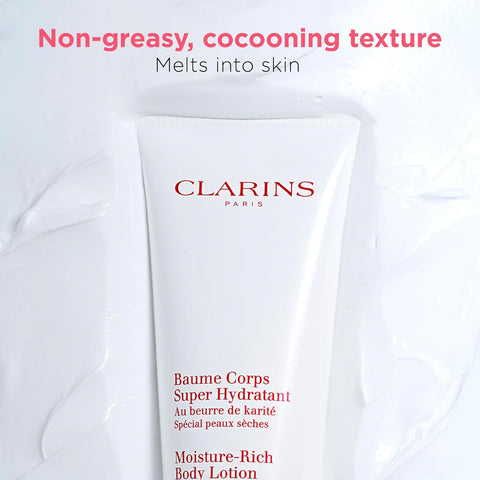 Clarins Moisture-Rich Body Lotion | Intensely Hydrates | Nourishes, Softens and Smoothes | Non-Greasy and Fast Absorbing | 88% Natural Ingredients | Body Cream With Shea Butter | For Dry Skin Types