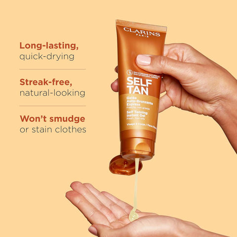 Clarins Self Tanning Tinted Gel | Self Tanner For Face and Body | Natural, Long-Lasting, Streak-Free, Buildable, Instant Tan* | Non-Staining and Fast Absorbing | Contains Glycerin