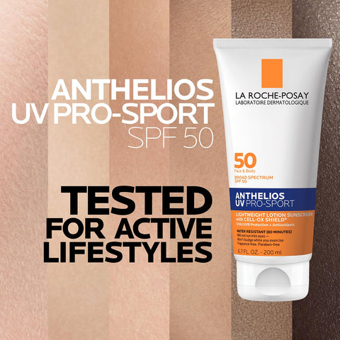 La Roche-Posay Anthelios UV Pro-Sport SPF 50 Sunscreen for Face & Body, Water & Sweat Resistant with Non-Drip Formula, Invisible Broad Spectrum Sunscreen Lotion, Lightweight & Breathable