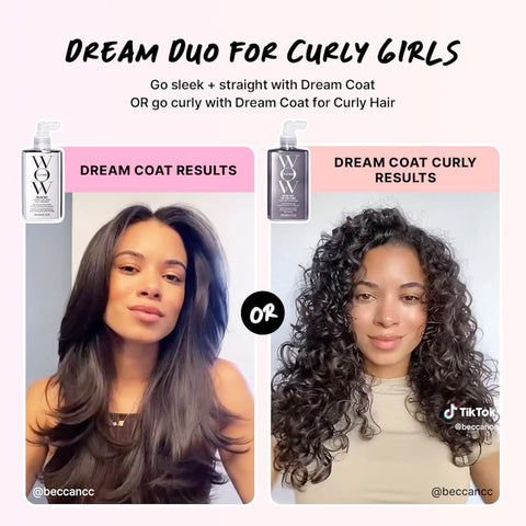 COLOR WOW Dream Duo for Curly Hair- Switch up your style from curly to straight and back again. Featuring DREAM COAT and DREAM COAT CURLY with advanced frizz control + heat protectants for glossy hair