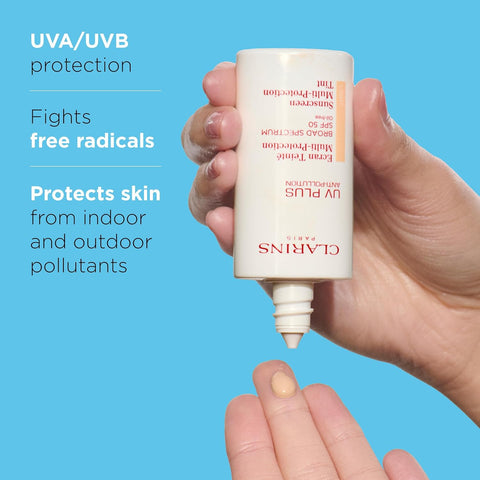 Clarins UV Plus Anti-Pollution, Broad Spectrum SPF 50 Tinted Face Sunscreen | Sheer Finish | Lightweight and Oil-Free | Triple Protection From UVA/UVB Rays, Free Radicals and Pollutants