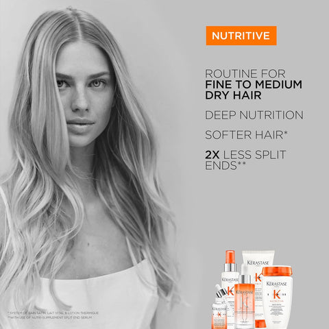 Kerastase Nutritive Bain Satin Shampoo & Lait Vital Conditioner Set For Fine to Medium Dry Hair - Gently Cleanses and Replenishes Moisture With Plant-Based Proteins & Niacinamide