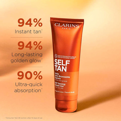 Clarins Self Tanning Tinted Gel | Self Tanner For Face and Body | Natural, Long-Lasting, Streak-Free, Buildable, Instant Tan* | Non-Staining and Fast Absorbing | Contains Glycerin