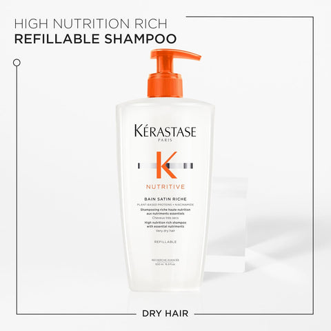 KERASTASE Nutritive Bain Satin Riche Shampoo | Cleanses & Deeply Replenishes Moisture | With Plant-Based Proteins & Niacinamide | For Medium to Thick to Dry Hair