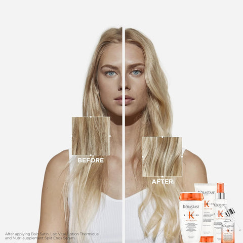 Kerastase Nutritive Bain Satin Shampoo & Lait Vital Conditioner Set For Fine to Medium Dry Hair - Gently Cleanses and Replenishes Moisture With Plant-Based Proteins & Niacinamide