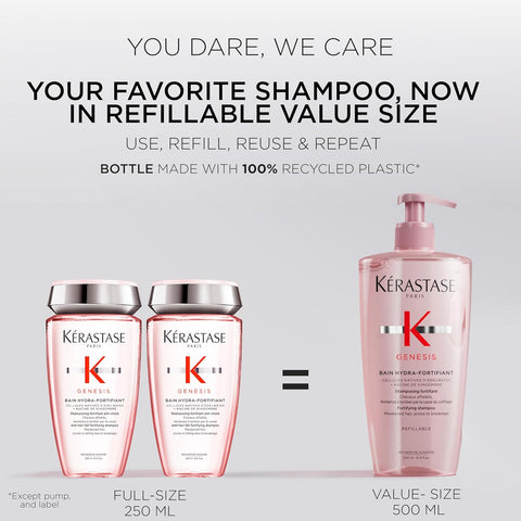 Kerastase Genesis Hydra-Fortifiant Shampoo For Weak or Damaged Hair - Anti-Breakage & Strengthening, Hydrates Hair, Silicone-Free