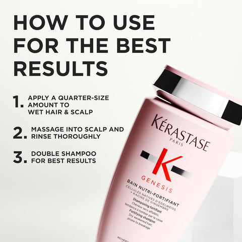 Kerastase Genesis Strengthening Nutri-Fortifiant Shampoo - For Weak or Damaged Hair, Detangles & Hydrates, For Normal to Dry Hair