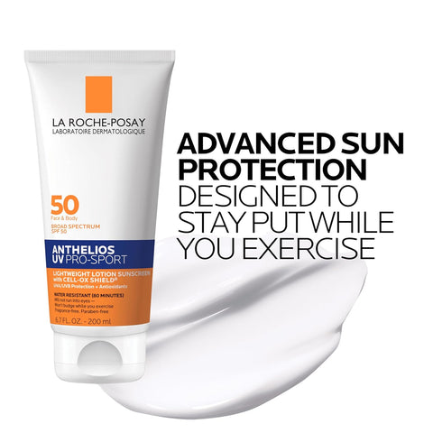 La Roche-Posay Anthelios UV Pro-Sport SPF 50 Sunscreen for Face & Body, Water & Sweat Resistant with Non-Drip Formula, Invisible Broad Spectrum Sunscreen Lotion, Lightweight & Breathable