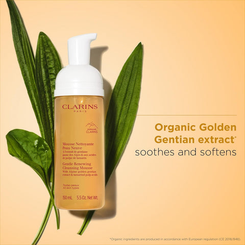 Clarins Gentle Renewing Cleansing Mousse | Cleanses, Gently Exfoliates & Refreshes | Foaming Mousse |Soap-No|SLS-No | Dermatologist Tested | Exfoliating Tamarind Pulp Extract Rich In AHAs | 5.5 Oz