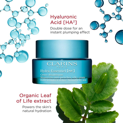 Clarins Hydra-Essentiel Silky Cream|Intensely Hydrating Moisturizer|60 Seconds to Plumper Skin*|Nourishes, Comforts and Softens|Double Dose Hyaluronic Acid|Normal-Dry Skin|1.7 Ounces