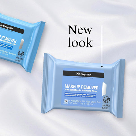 Neutrogena Makeup Remover Wipes, Ultra-Soft Cleansing Facial Towelettes for Waterproof Makeup, Alcohol-Free, Plant-Based, 50 Count (2 Packs of 25)