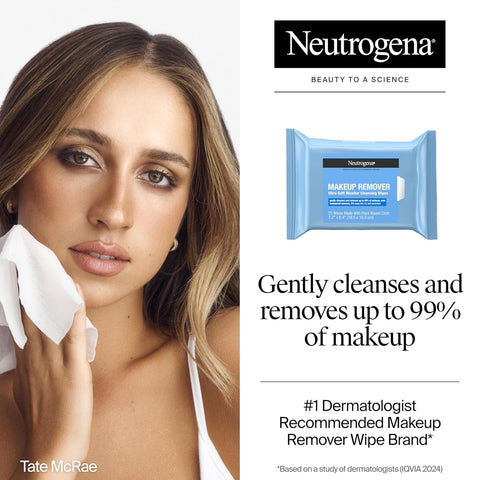 Neutrogena Makeup Remover Wipes, Ultra-Soft Cleansing Facial Towelettes for Waterproof Makeup, Alcohol-Free, Plant-Based, 50 Count (2 Packs of 25)